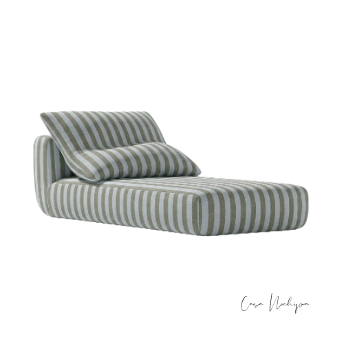 Chaise lounge rayada para exterior tapizada en tela Sunbrella resistente al sol, humedad y manchas
