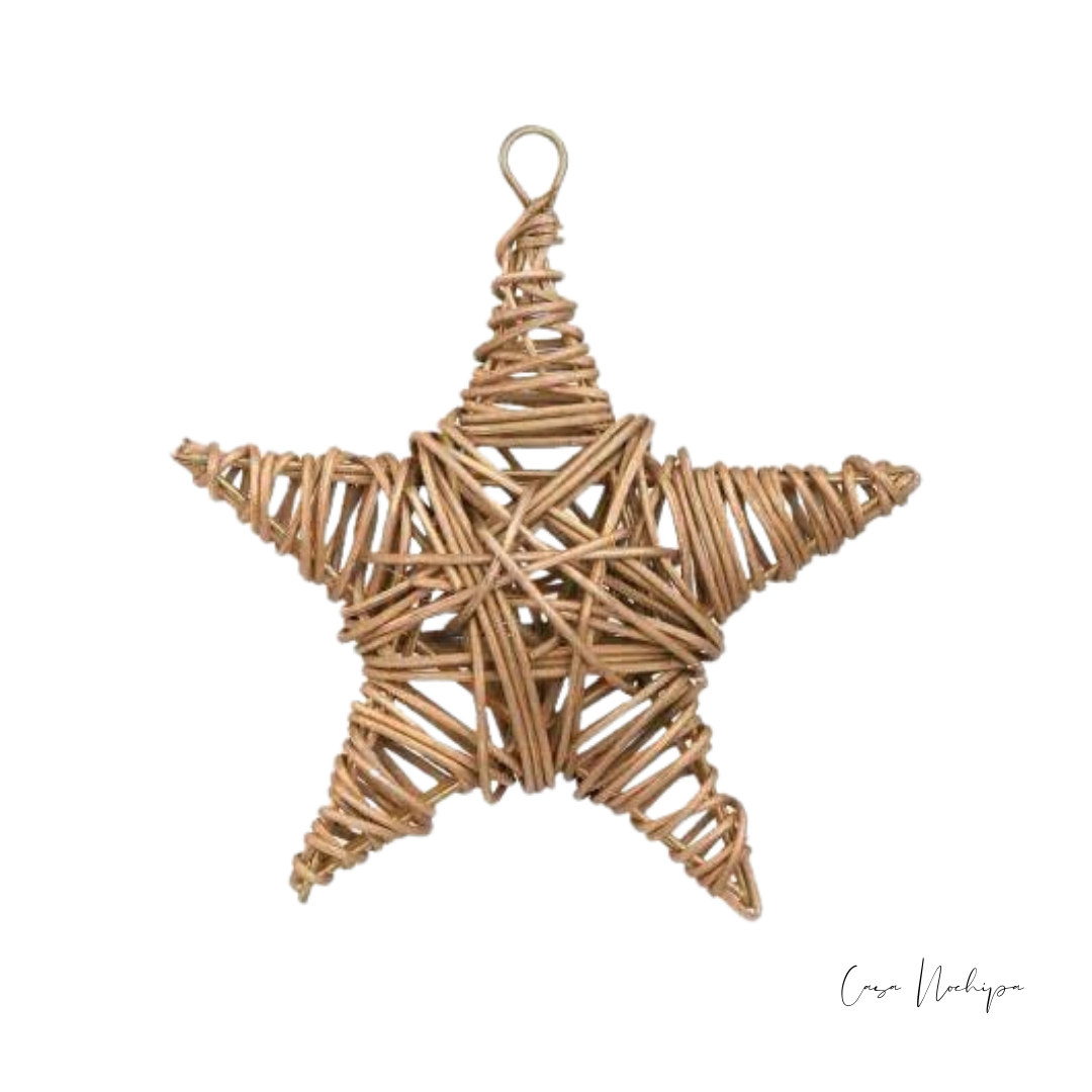 Estrella navideña artesanal de fibras naturales tejida a mano – decoración rústica
