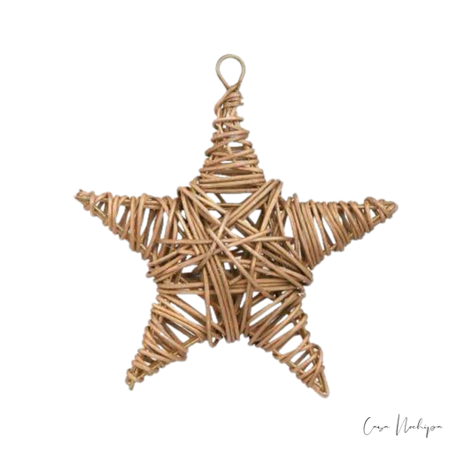 Estrella navideña artesanal de fibras naturales tejida a mano – decoración rústica
