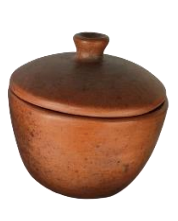 Azucarera tazón de barro bruñido en colores café, moteado y negro, elaborada artesanalmente en México.