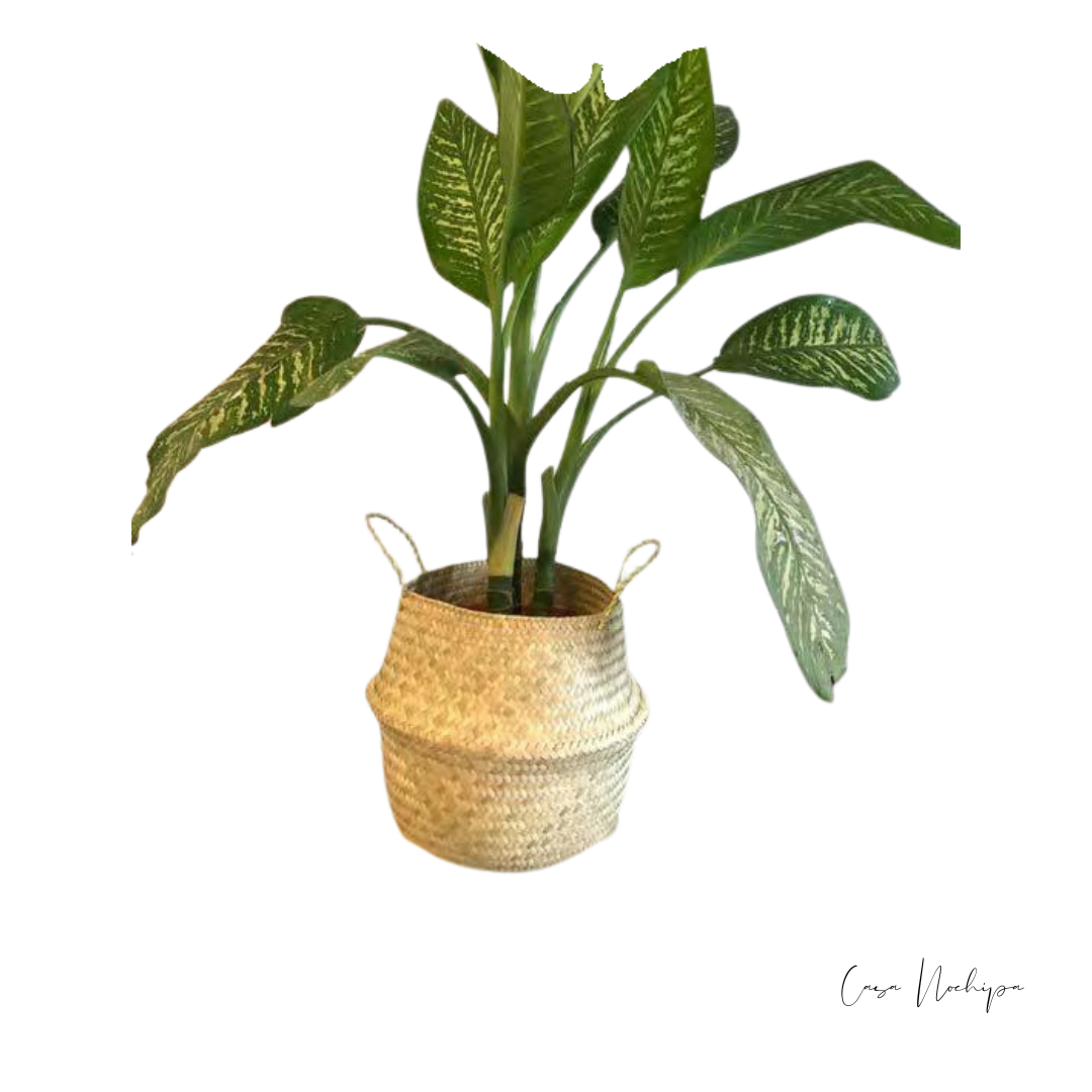 Cubremacetas liso tejido a mano en palma natural, artesanía mexicana para decorar