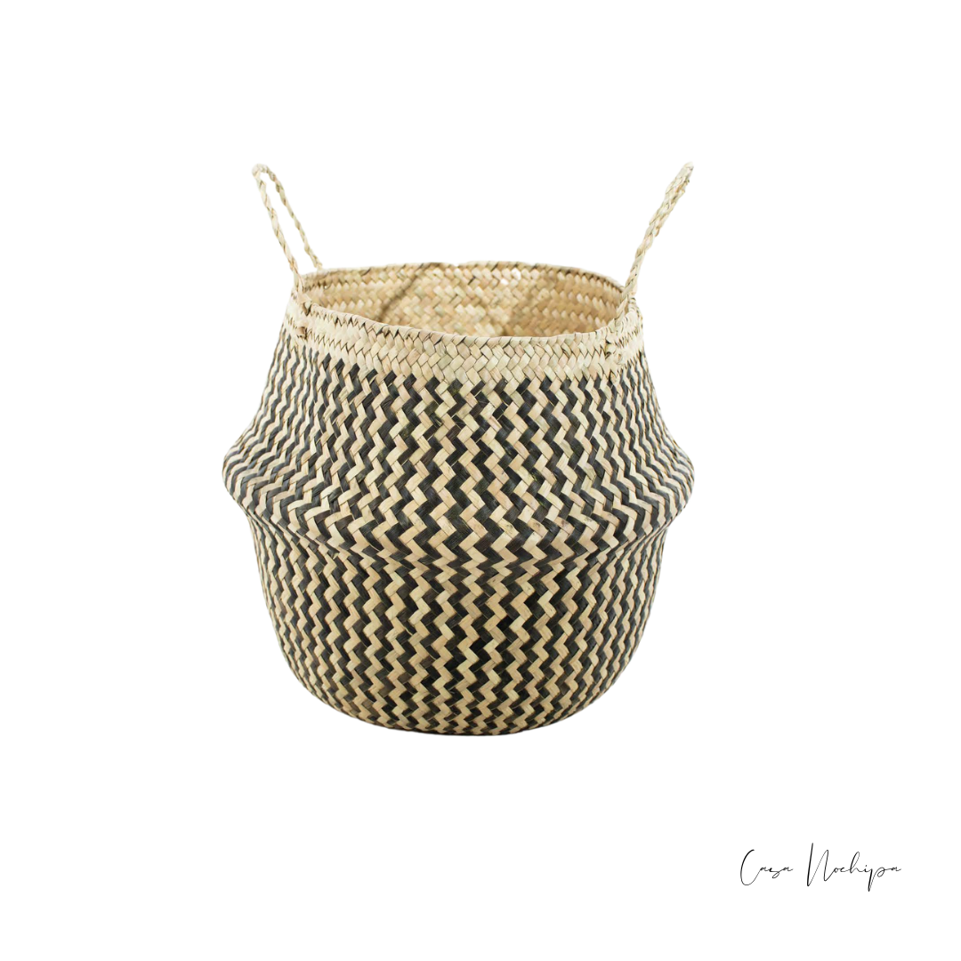 Maceta en palma ahumada con asas opcionales, tejido a mano en Oaxaca.