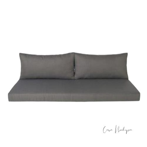 Sofá lounge modular para exterior con cojines de respaldo tapizado en tela Sunbrella resistente al sol y la humedad