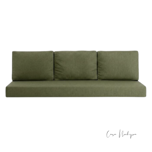 Sofá lounge modular para exterior con tres cojines de respaldo tapizado en tela Sunbrella resistente al sol y la humedad