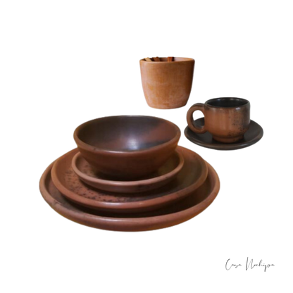 Vajilla de Barro Bruñido Juego de Piezas Casa Nochipa