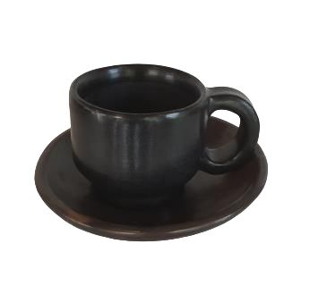 Taza Teíta con Plato Base de Barro Bruñido - 200ml | Artesanías Mexicanas - Casa Nochipa